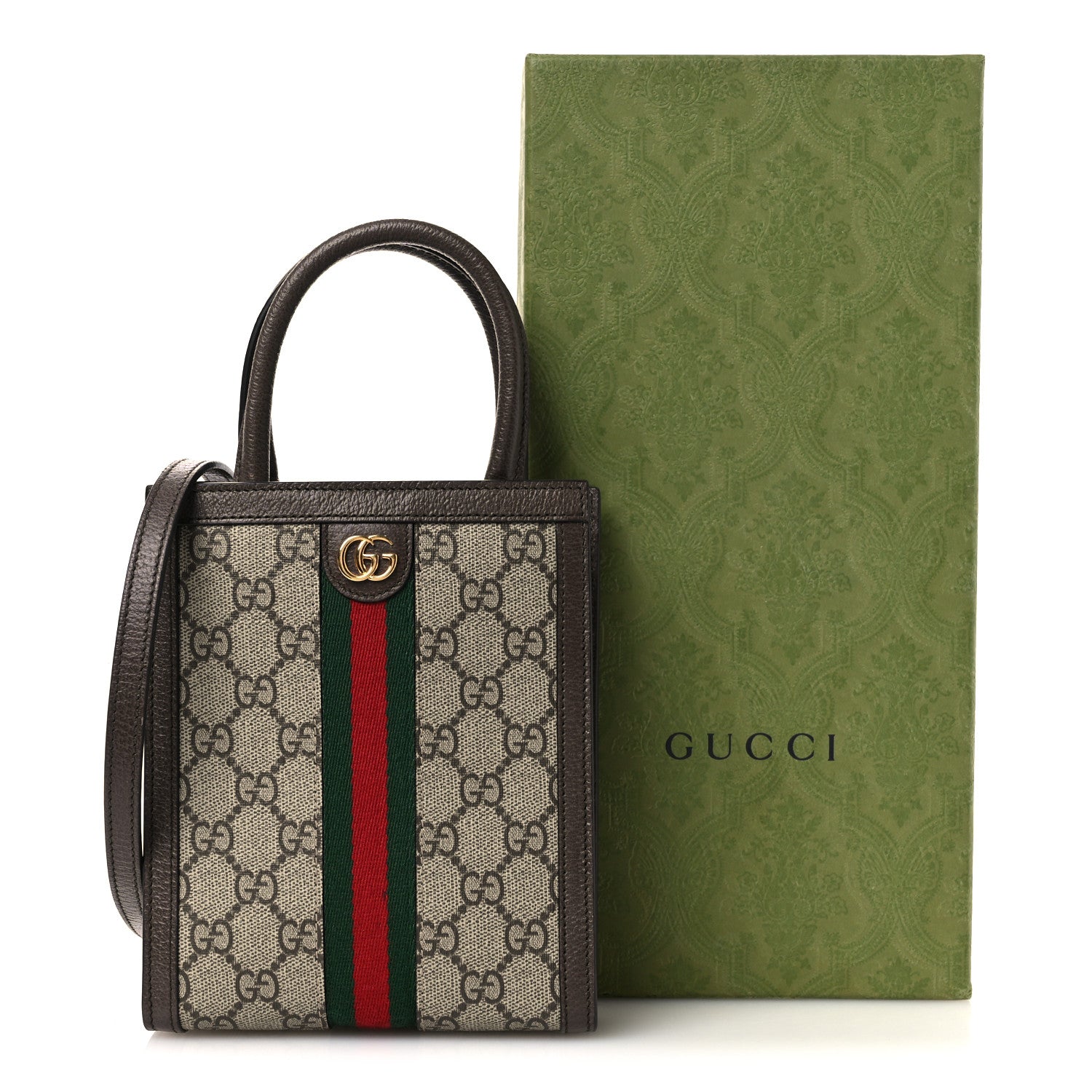 Gucci GG Supreme Monogram Textured Dollar Calfskin Web Super Mini Ophidia Mini Tote Bag Beige Ebony New Acero 11 of 11