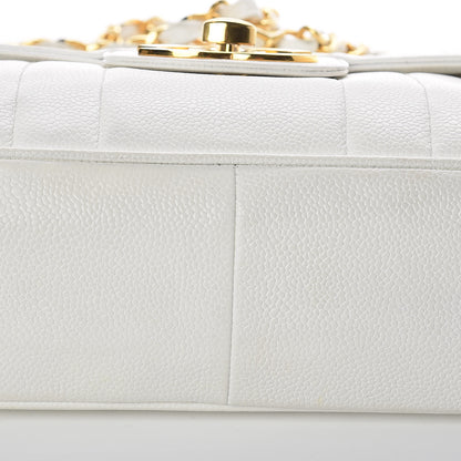 Chanel Caviar Vertical Quilted Jumbo Single Flap White 15 of 22