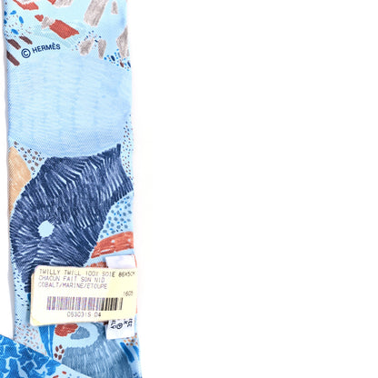 Hermes Silk Chacun Fait Son Nid Twilly Cobalt Marine Etoupe 3 of 3