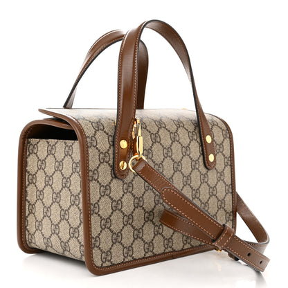 Gucci GG Supreme Monogram Azalea Calfskin Mini Horsebit 1955 Foldover Top Handle Bag Beige Ebony Brown Sugar 3 of 10