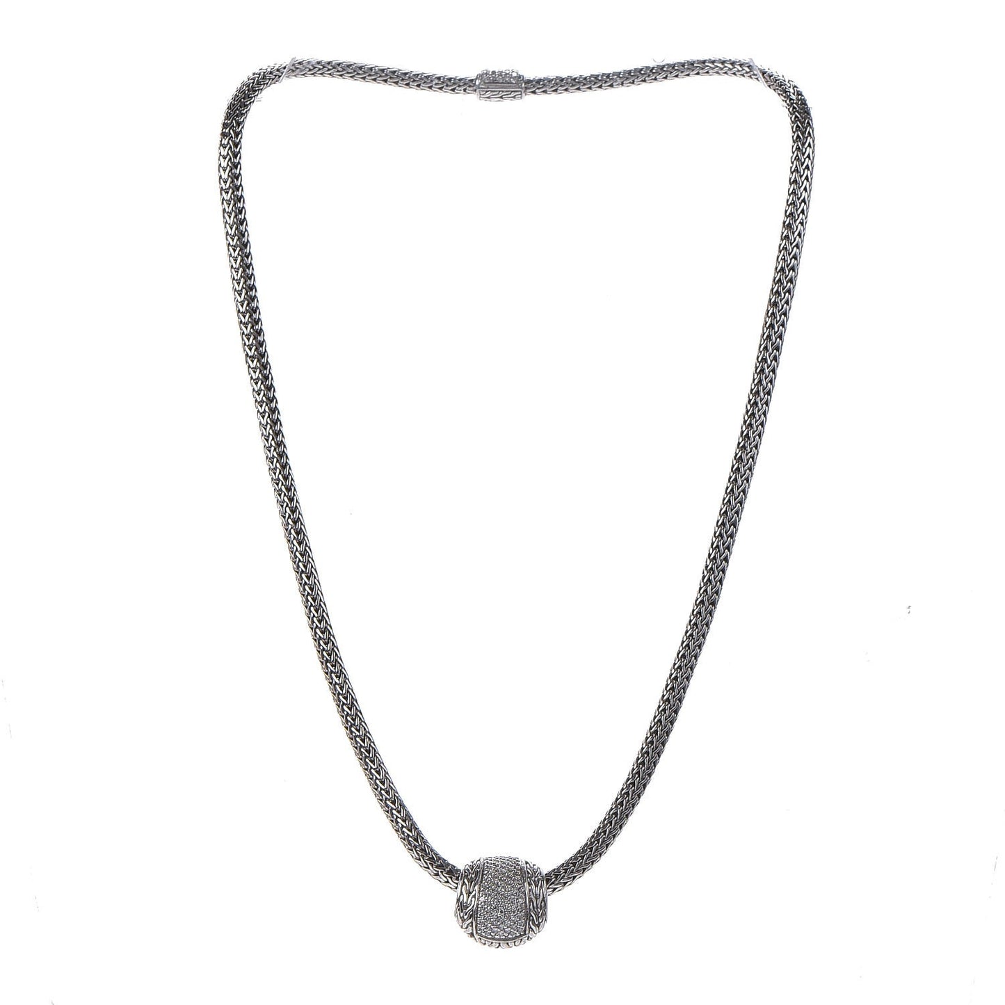 Sterling Silver Diamond Half Ball Pendant Necklace