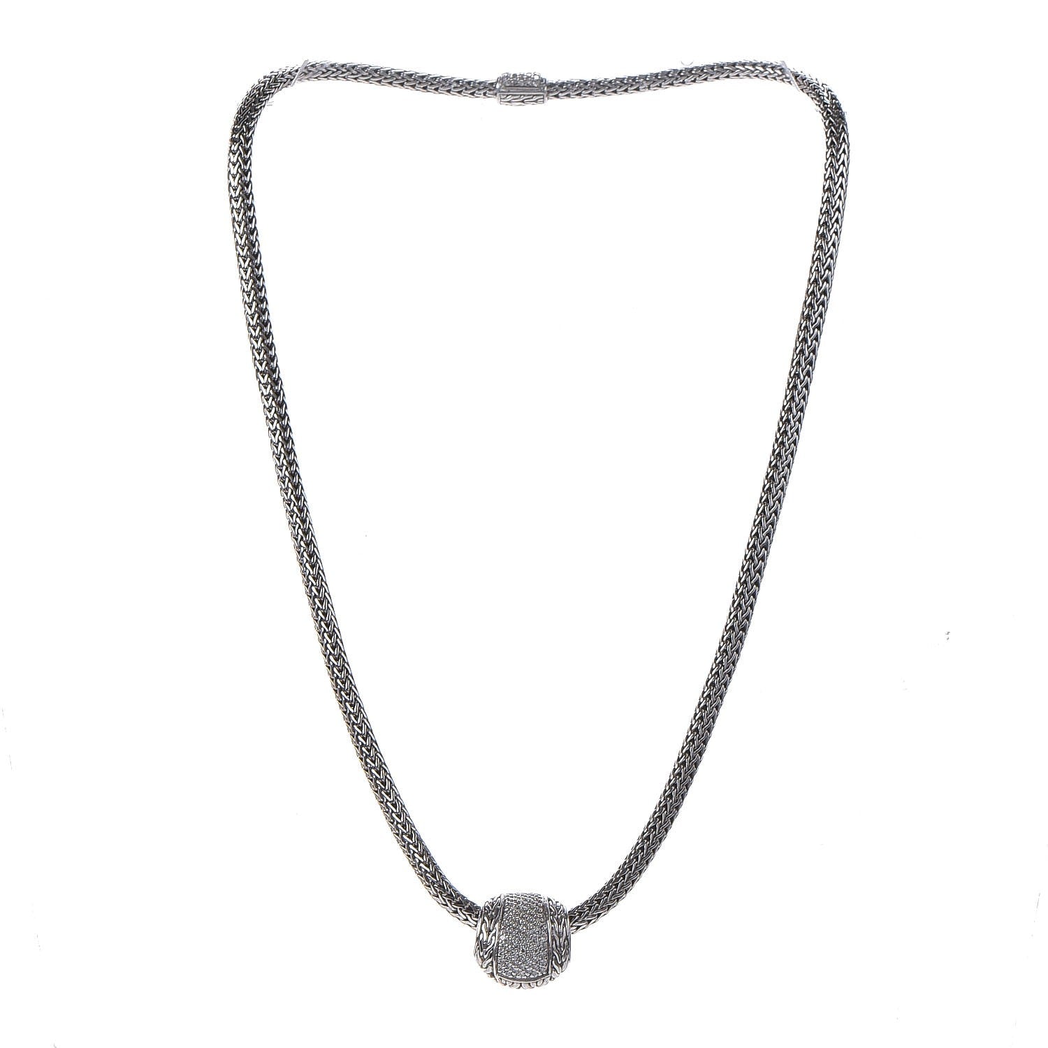 John Hardy Sterling Silver Diamond Half Ball Pendant Necklace 3 of 8