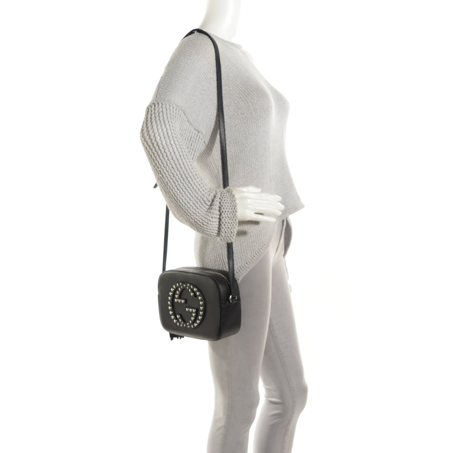 Pebbled Calfskin Studded Small Soho Disco Bag Black