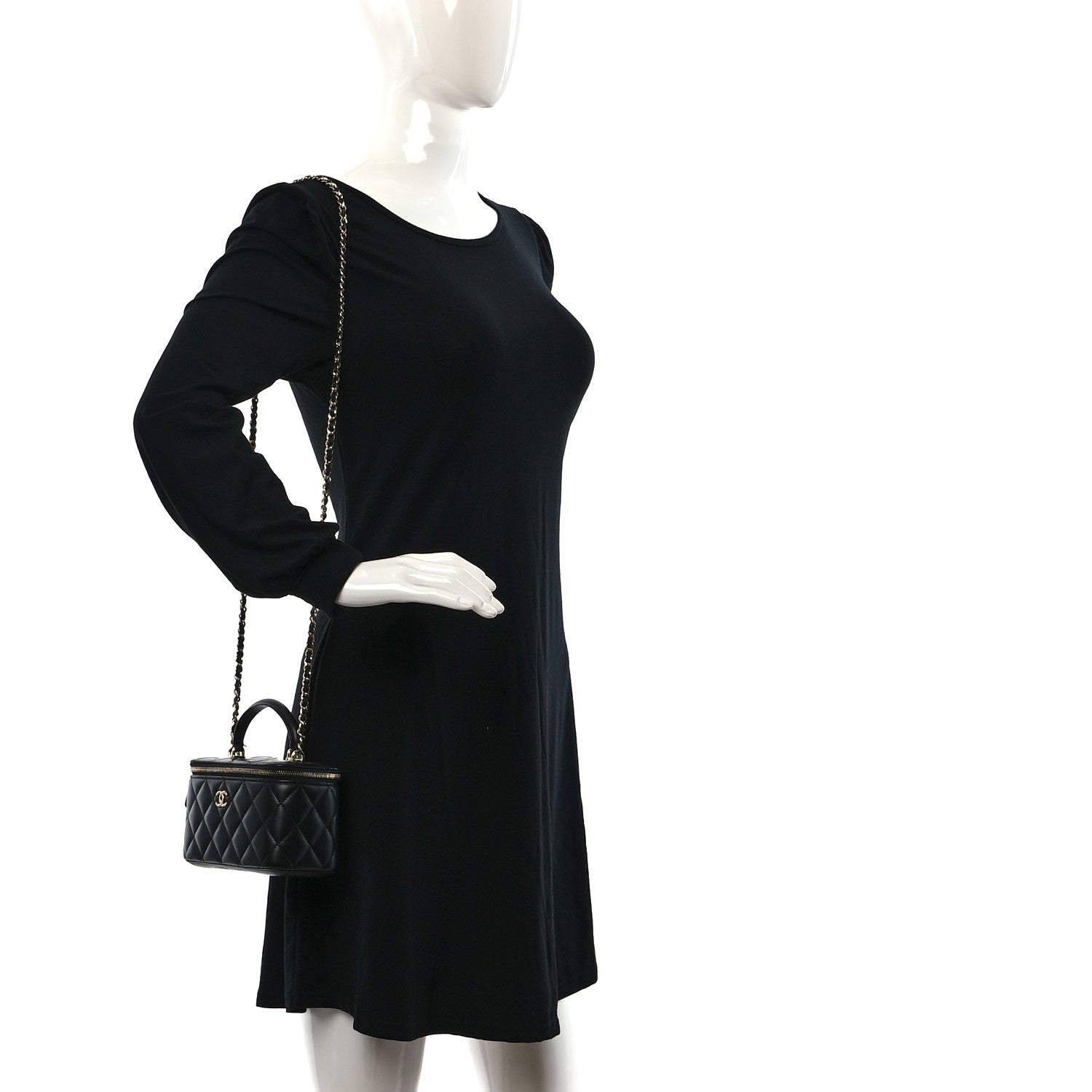 Chanel Lambskin Quilted Small Top Handle Vanity Case With Chain Black 2 of 9