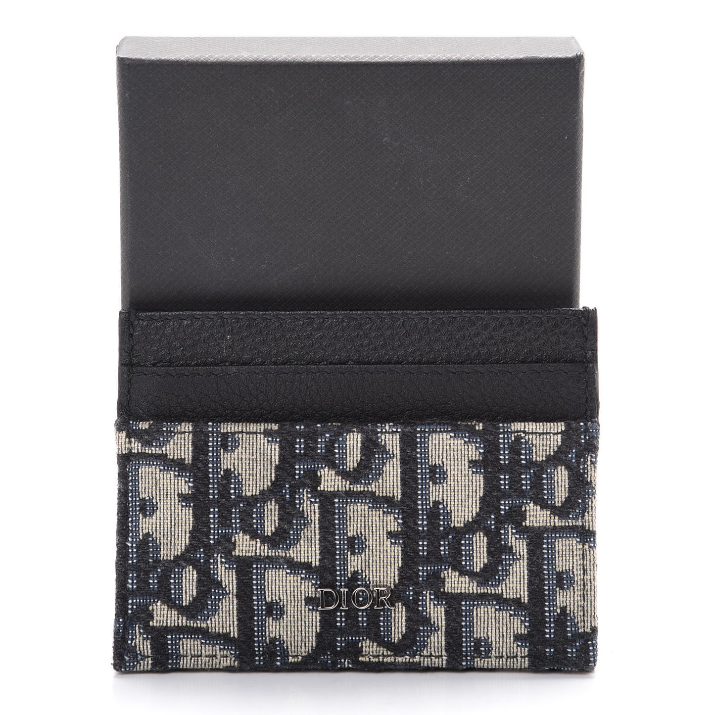 Grained Calfskin Oblique Card Holder Black