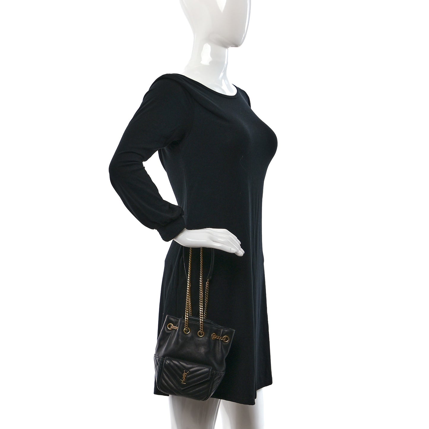 Lambskin Matelasse Monogram Joe Nano Bucket Bag Black
