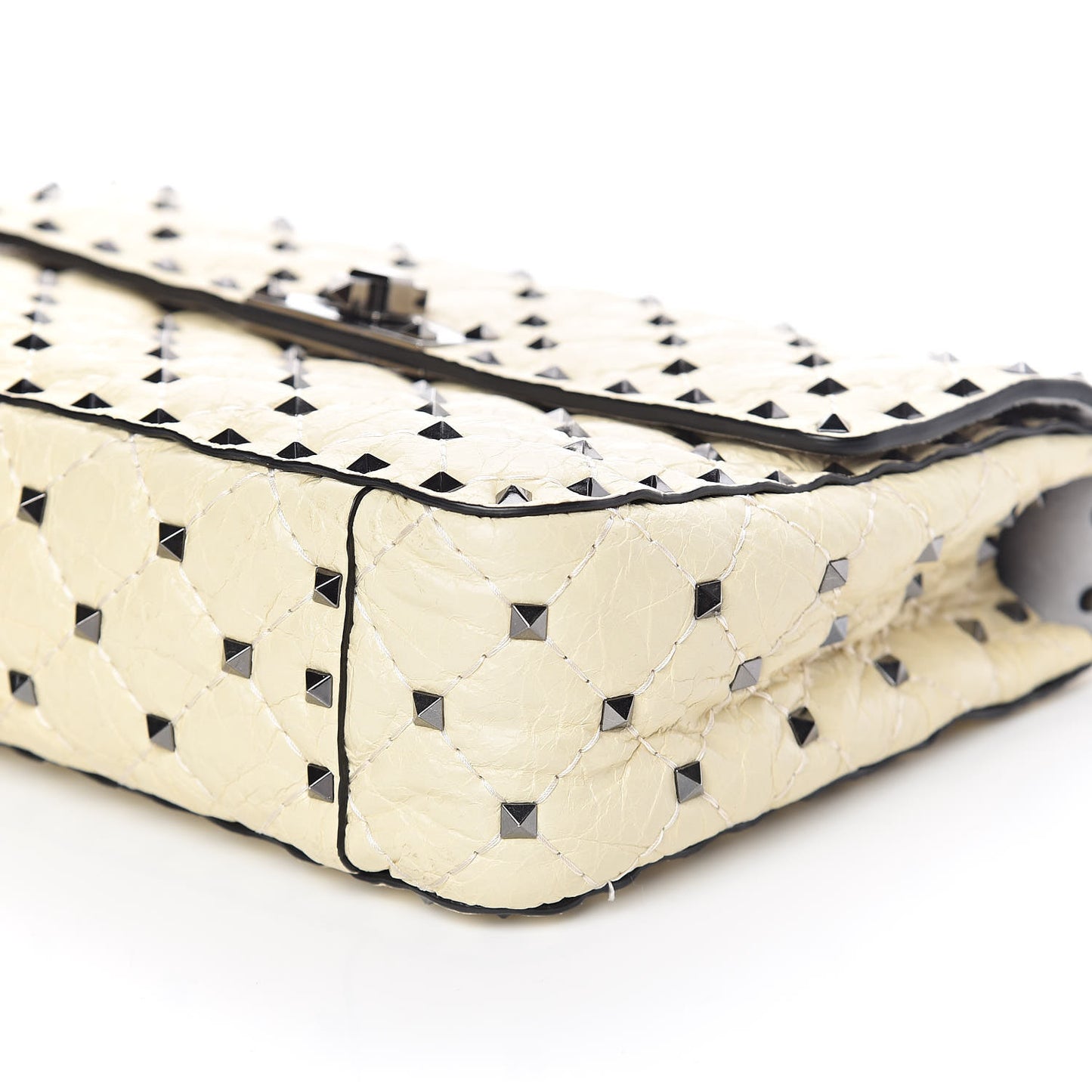 Craquele Nappa Medium Rockstud Spike Shoulder Bag Light Ivory