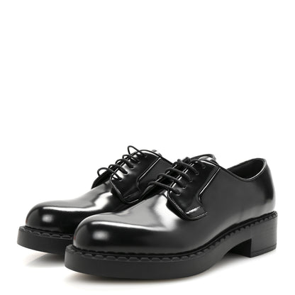 Prada Spazzolato Lace Up 50mm Loafers 39 Black 4 of 9