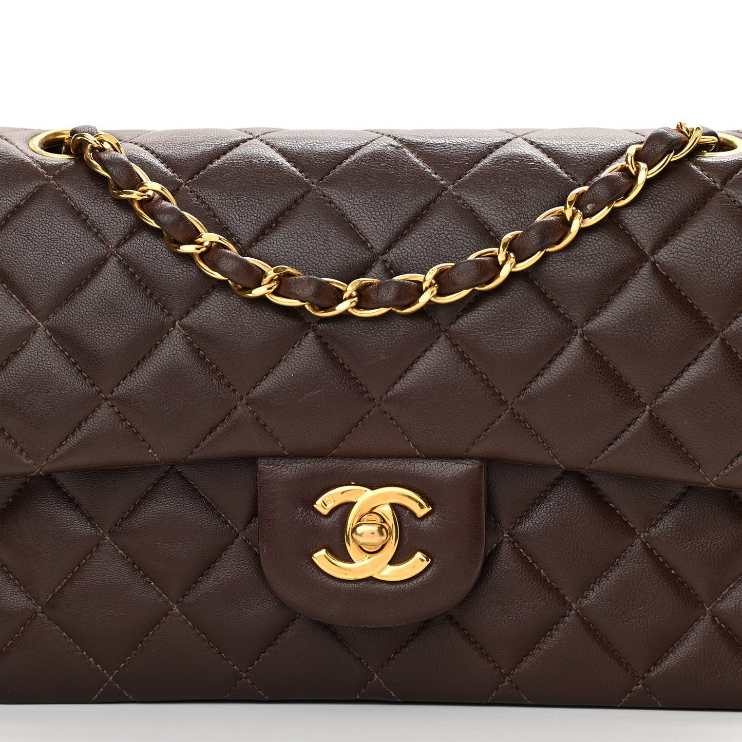 Lambskin Quilted Small Double Flap Dark Brown