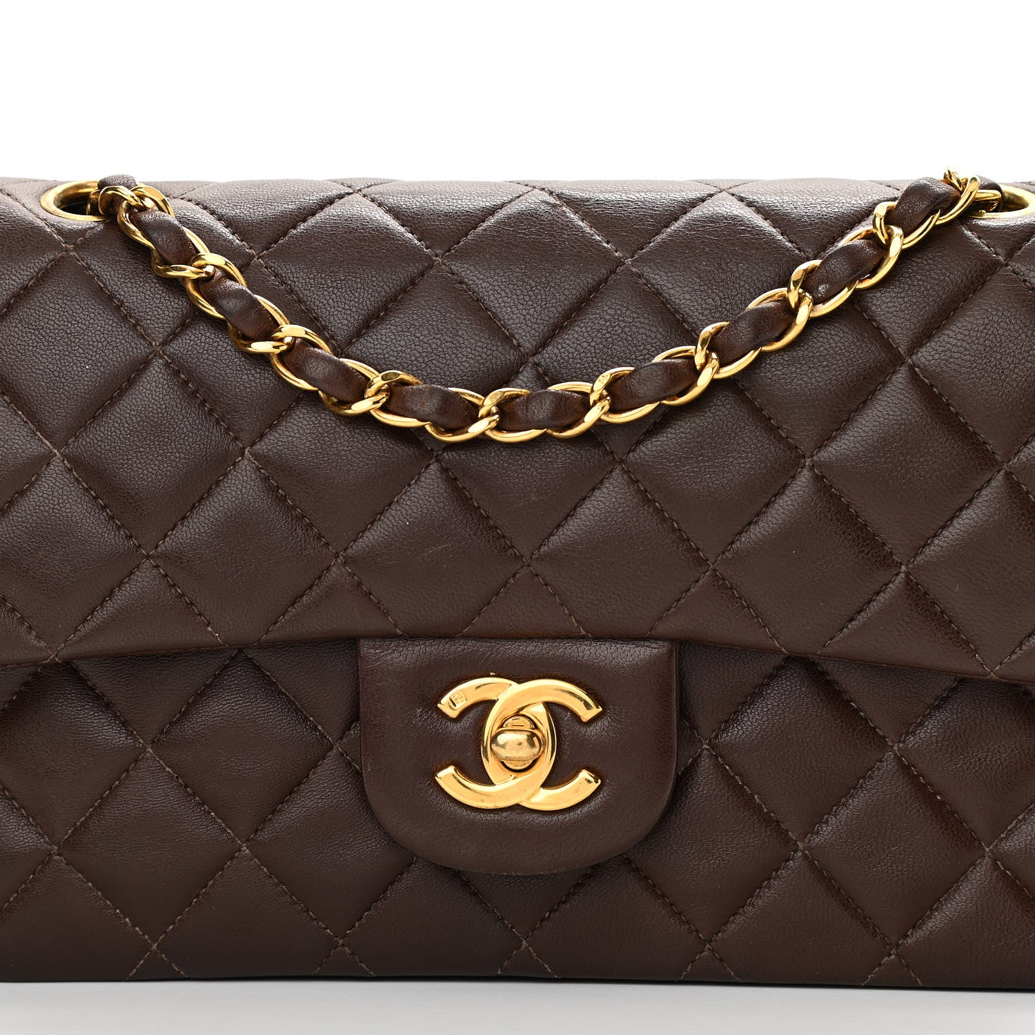 Chanel Lambskin Quilted Small Double Flap Dark Brown 9 of 17