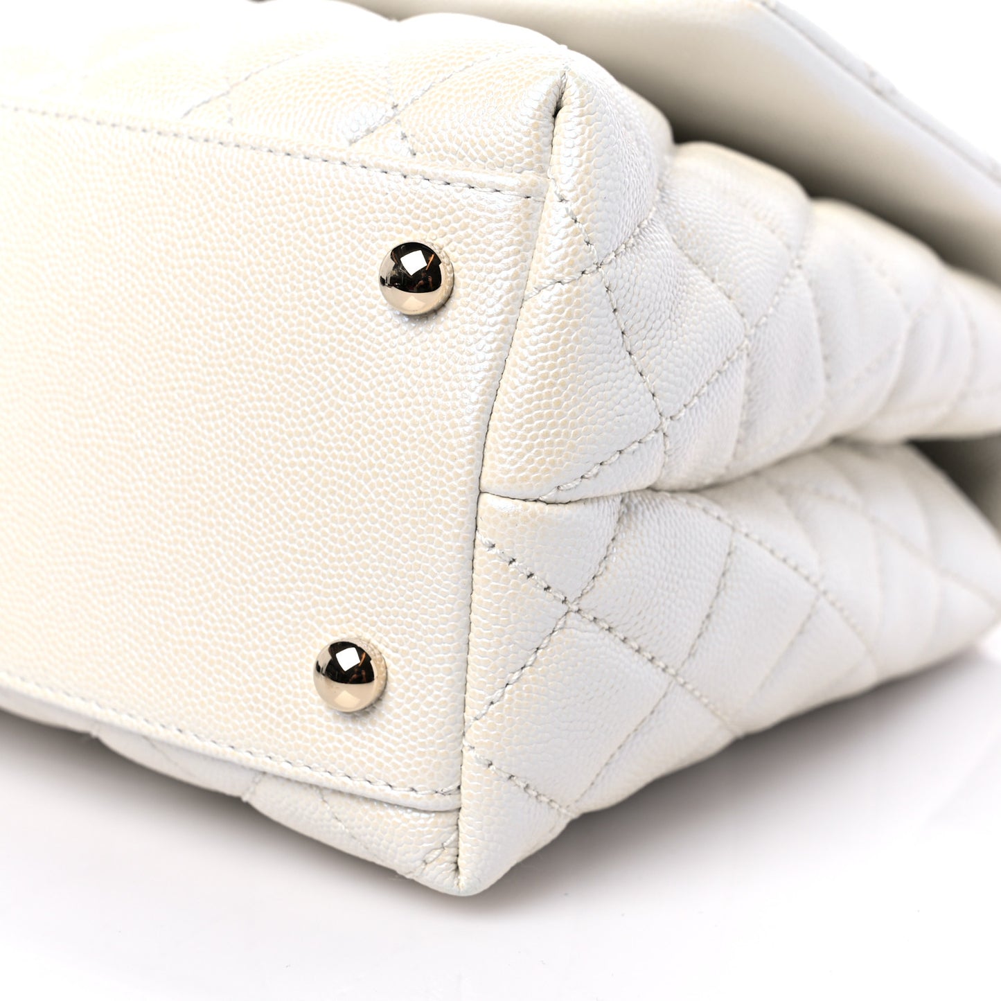 Iridescent Caviar Quilted Small Coco Handle Flap White