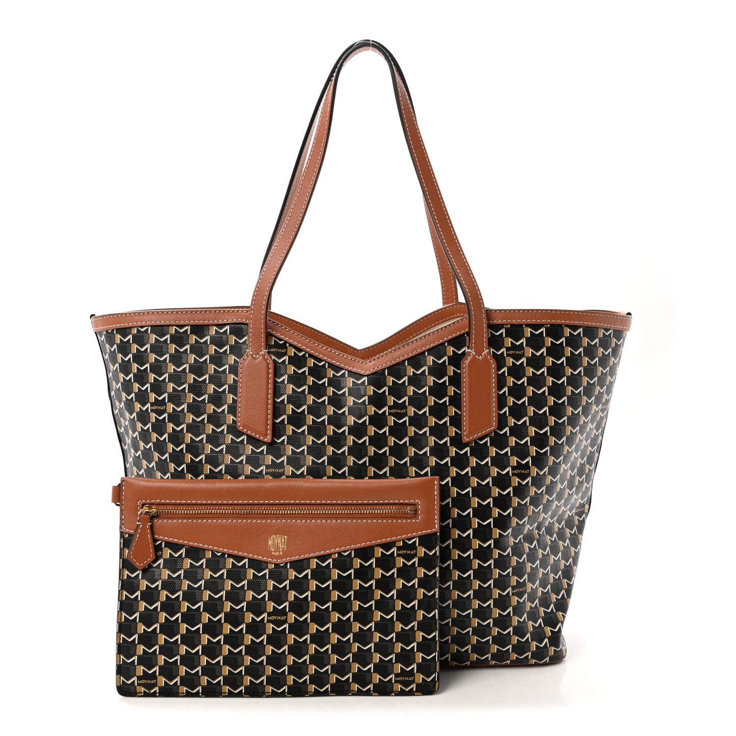 Calfskin Canvas M Tote PM Brown