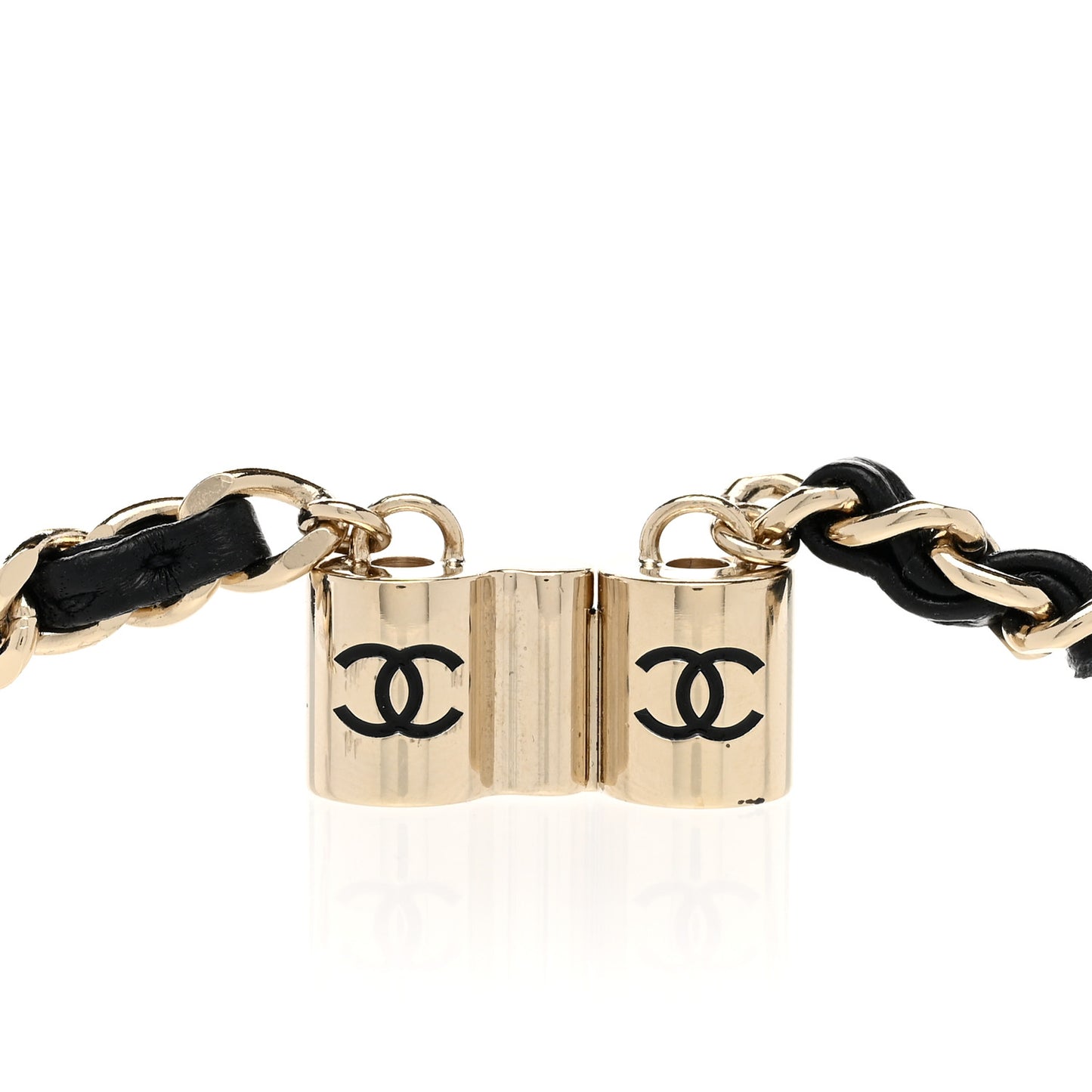 Metal Lambskin CC AirPods Necklace Gold Black