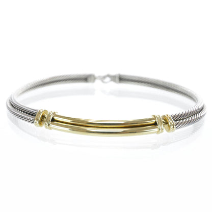 David Yurman Sterling Silver 14K Yellow Gold Double Metro Cable Necklace 3 of 7