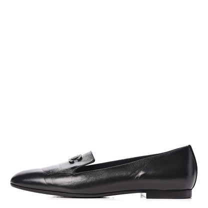 Chanel Lambskin CC Mocassin Loafers 37.5 Black 1 of 13