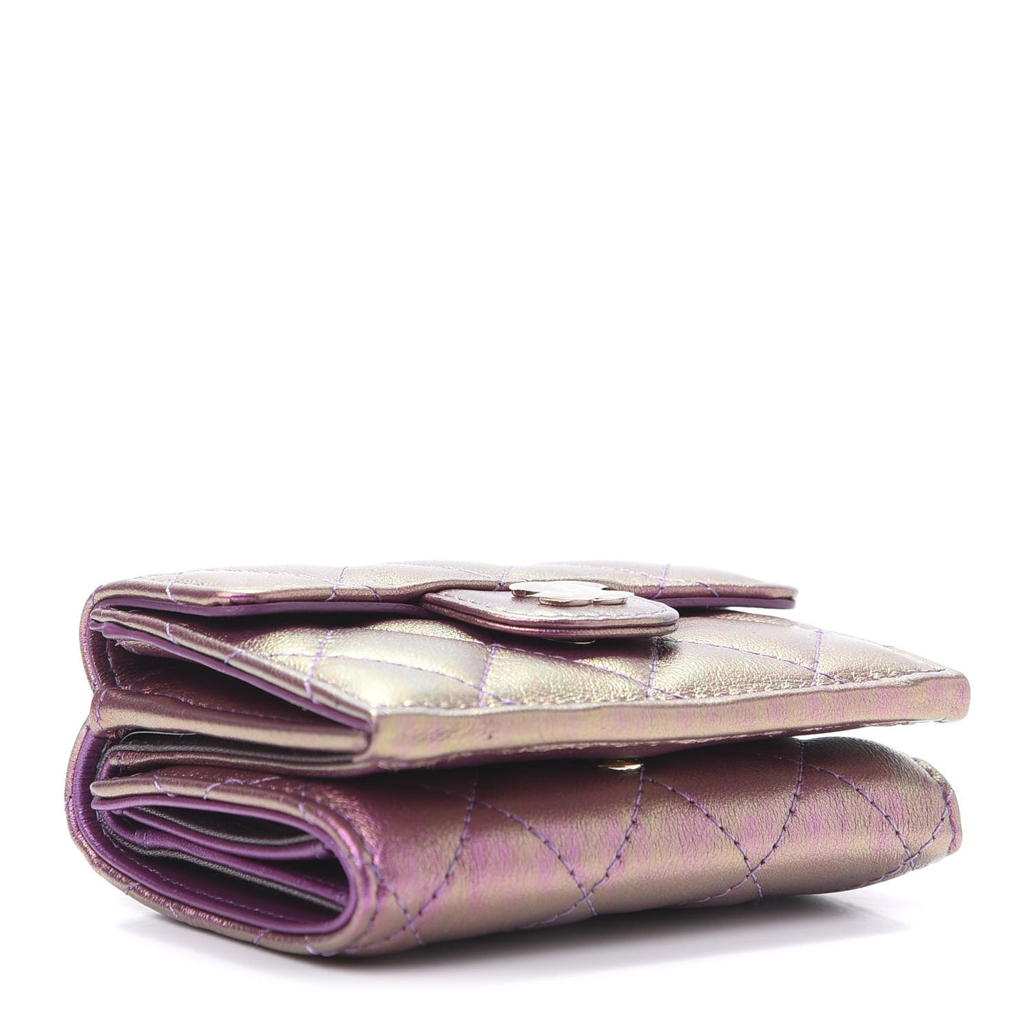 Iridescent Lambskin Small Quilted Flap Wallet Purple