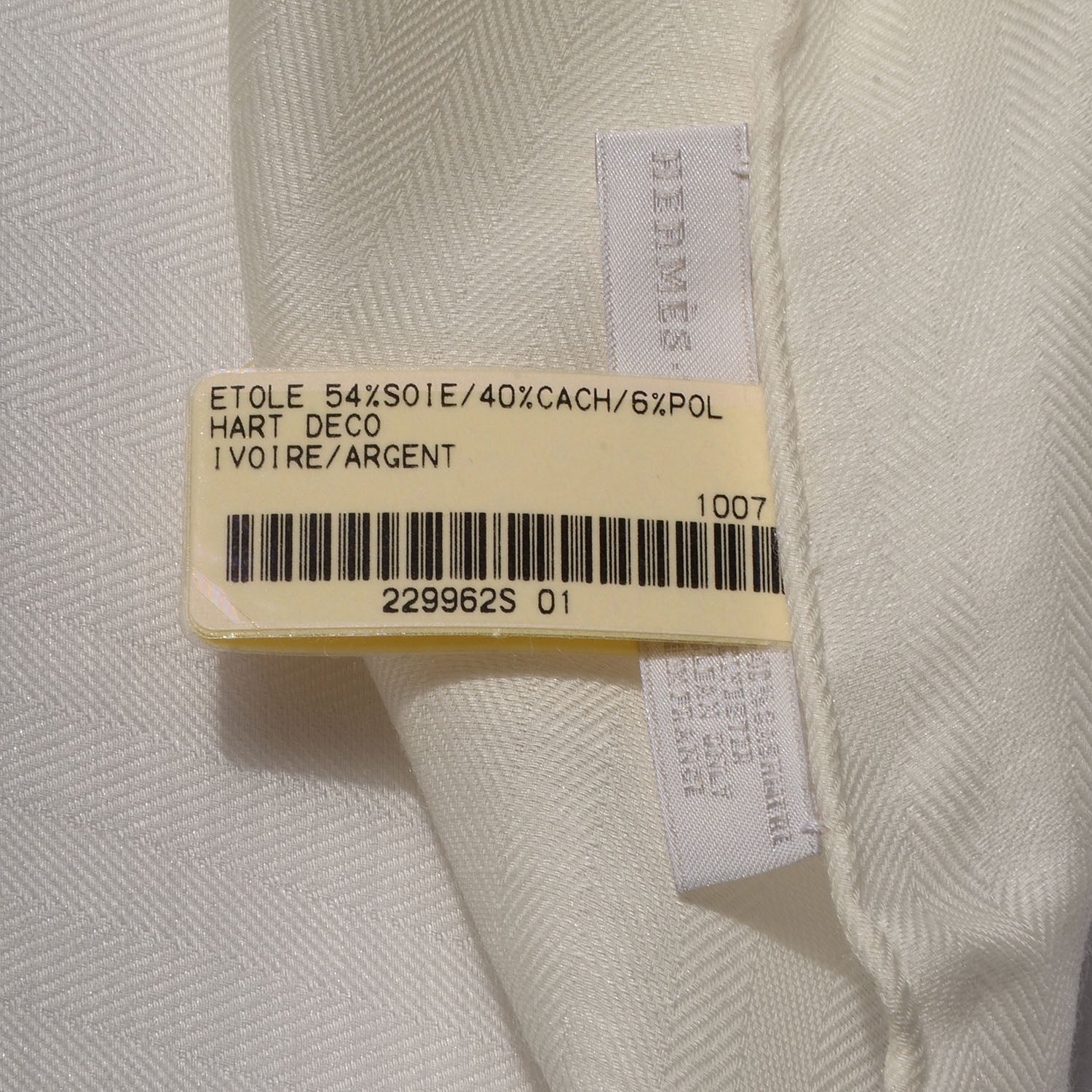 Hermes Silk Cashmere Hart Deco Stole Ivory and Argent 4 of 4