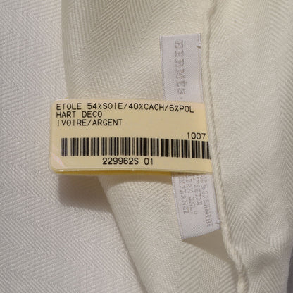 Hermes Silk Cashmere Hart Deco Stole Ivory and Argent 4 of 4