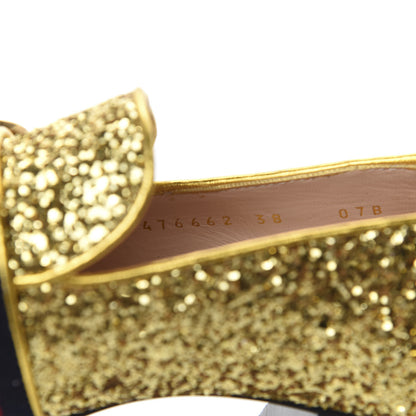 Gucci Glitter Nappa Web Peyton 75mm Loafer Pumps 38 Oro Vecchio 9 of 10