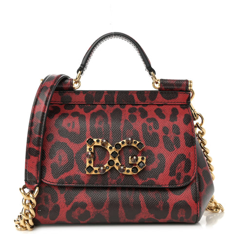 Dauphine Crystal Leopard Print Mini Miss Sicily Satchel Red