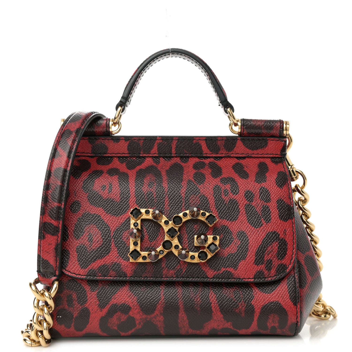 Dolce & Gabbana Dauphine Crystal Leopard Print Mini Miss Sicily Satchel Red 1 of 11