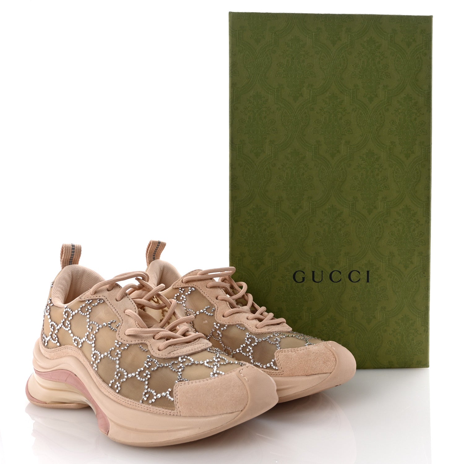 Gucci Tela Retino Mesh Crystal Suede GG Monogram Womens Gucci Run Sneakers 36.5 Light Powder Skin Rose Silver 11 of 11
