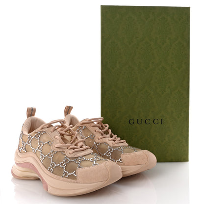 Gucci Tela Retino Mesh Crystal Suede GG Monogram Womens Gucci Run Sneakers 36.5 Light Powder Skin Rose Silver 11 of 11