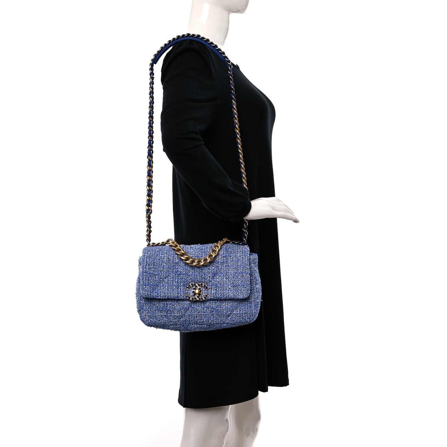 Tweed Quilted Medium Chanel 19 Flap Blue Multicolor
