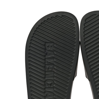 Balenciaga Rubber Womens Logo Pool Slide Sandals 40 Black White 9 of 11