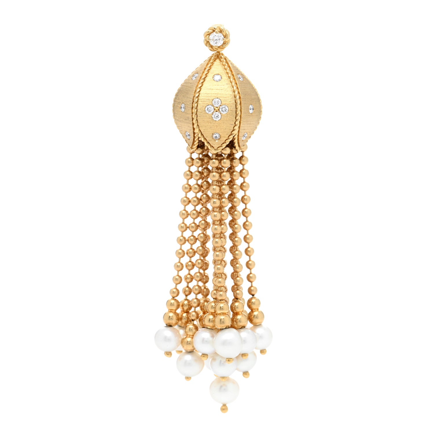 Roberto Coin 18K Yellow Gold Diamond Pearl Princess Tassel Necklace 1 of 3