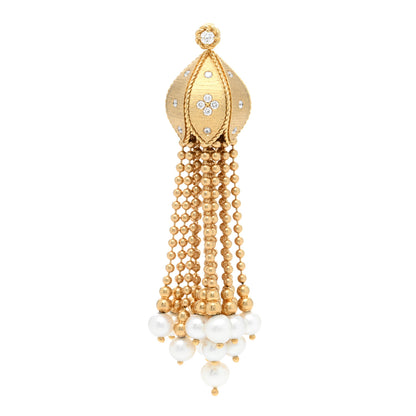 Roberto Coin 18K Yellow Gold Diamond Pearl Princess Tassel Necklace 1 of 3