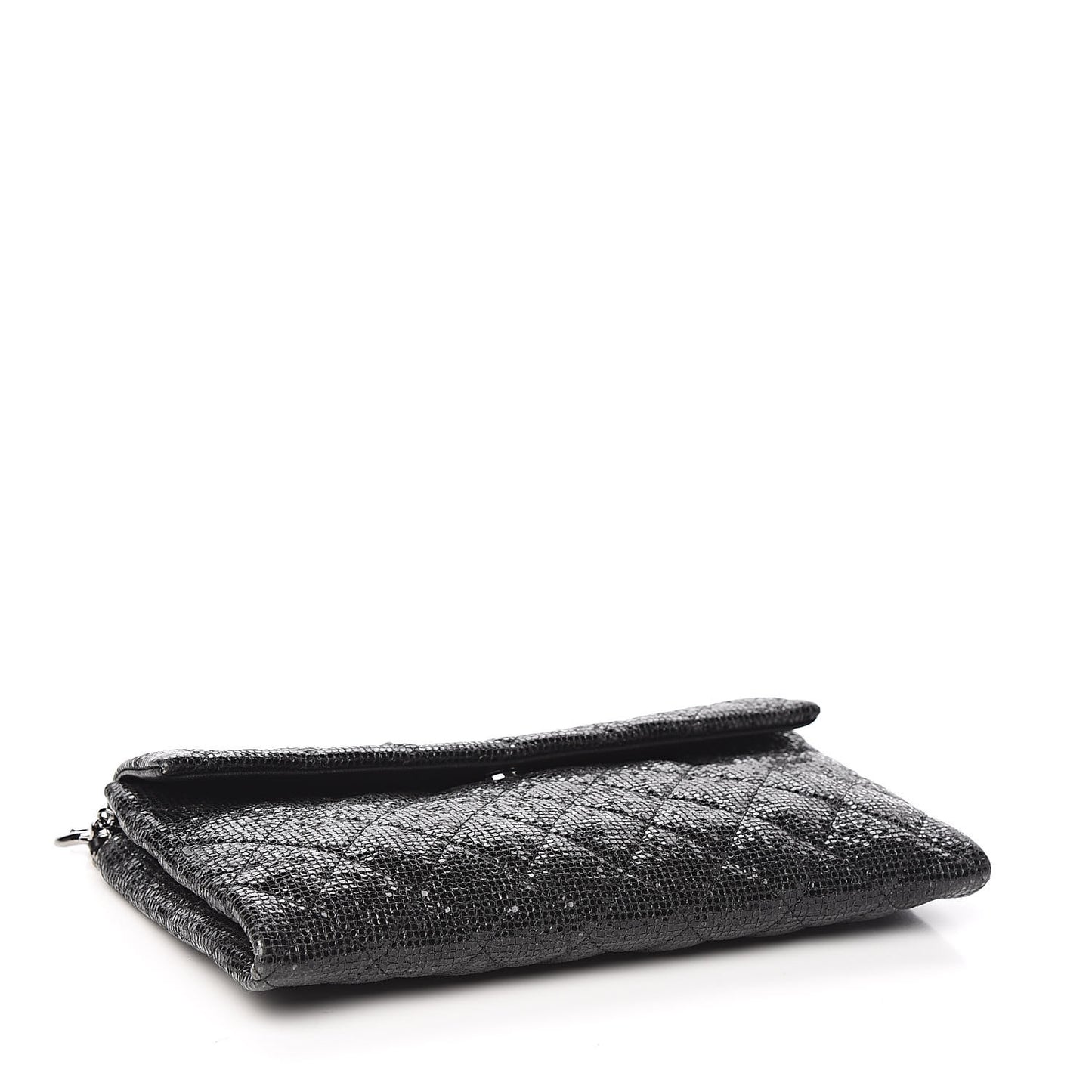 Iridescent Vinyl Quilted Clutch With Chain Black