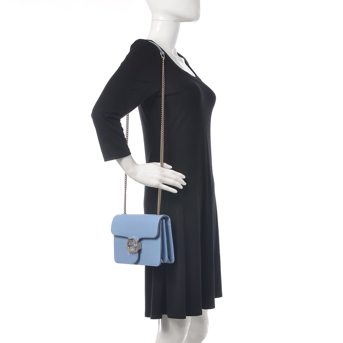 Dollar Calfskin Small Interlocking G Shoulder Bag Mineral Blue