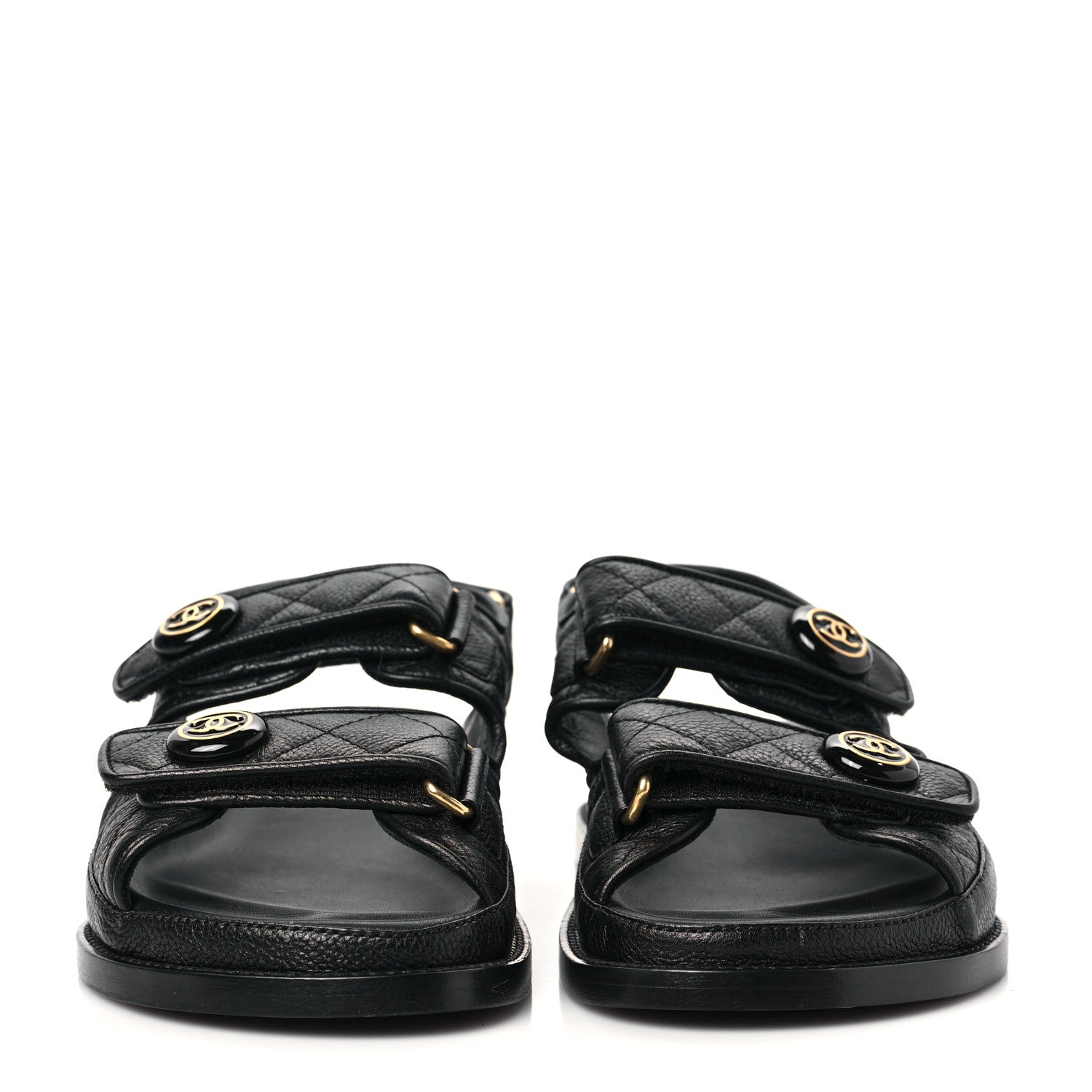 Chanel Grained Calfskin Velcro Dad Sandals 35 Black 2 of 8