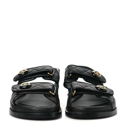 Chanel Grained Calfskin Velcro Dad Sandals 35 Black 2 of 8