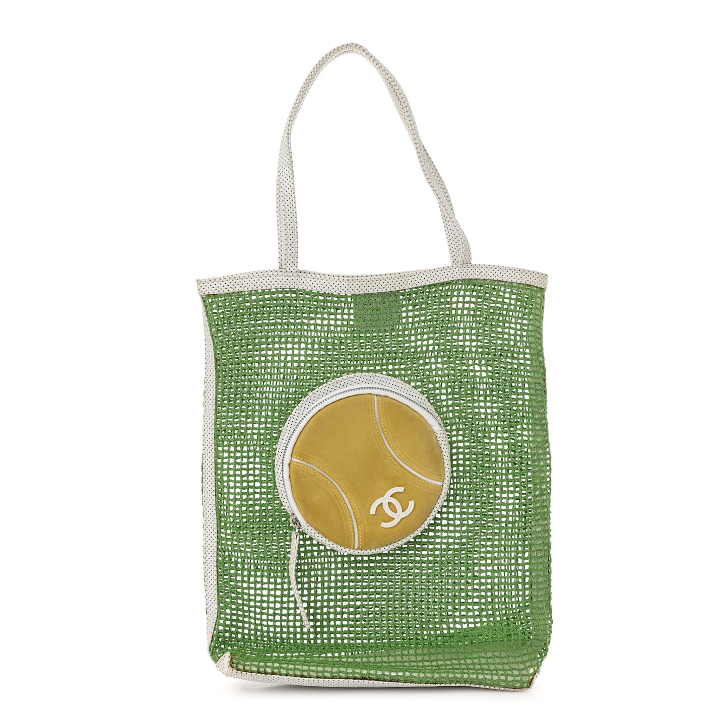 Perforated Calfskin Suede Mesh Fabric Tennis Ball Shoulder Bag Green