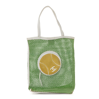 Chanel Perforated Calfskin Suede Mesh Fabric Tennis Ball Shoulder Bag Green 1 of 13