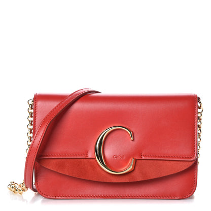 Chloe Calfskin Suede C Clutch With Chain Plaid Red 1 of 6