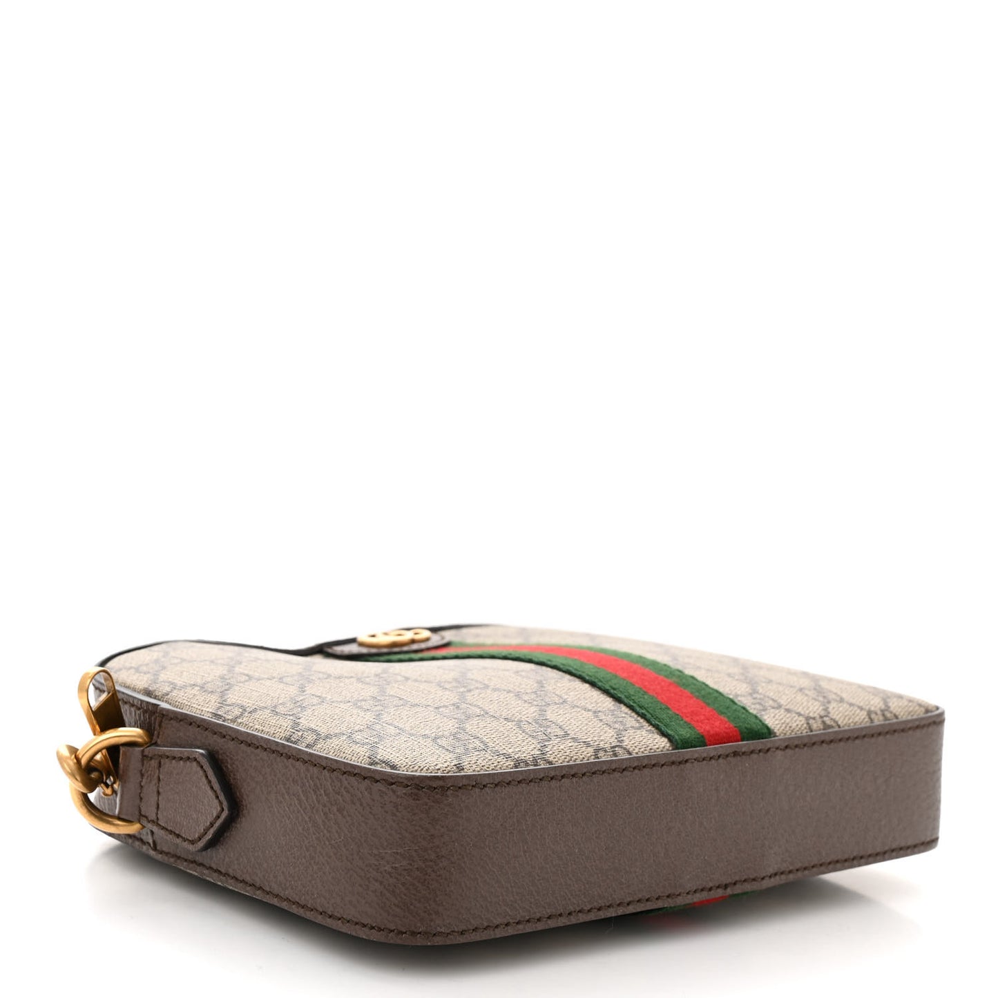 GG Supreme Monogram Textured Dollar Calfskin Web Ophidia Wristlet Shoulder Bag Beige Ebony New Acero