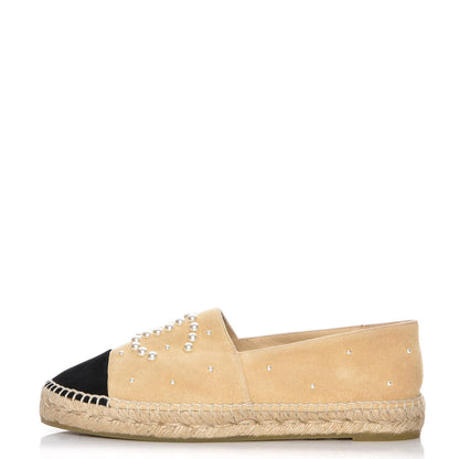 Chanel Suede Pearl CC Espadrilles 40 Beige Black 1 of 9
