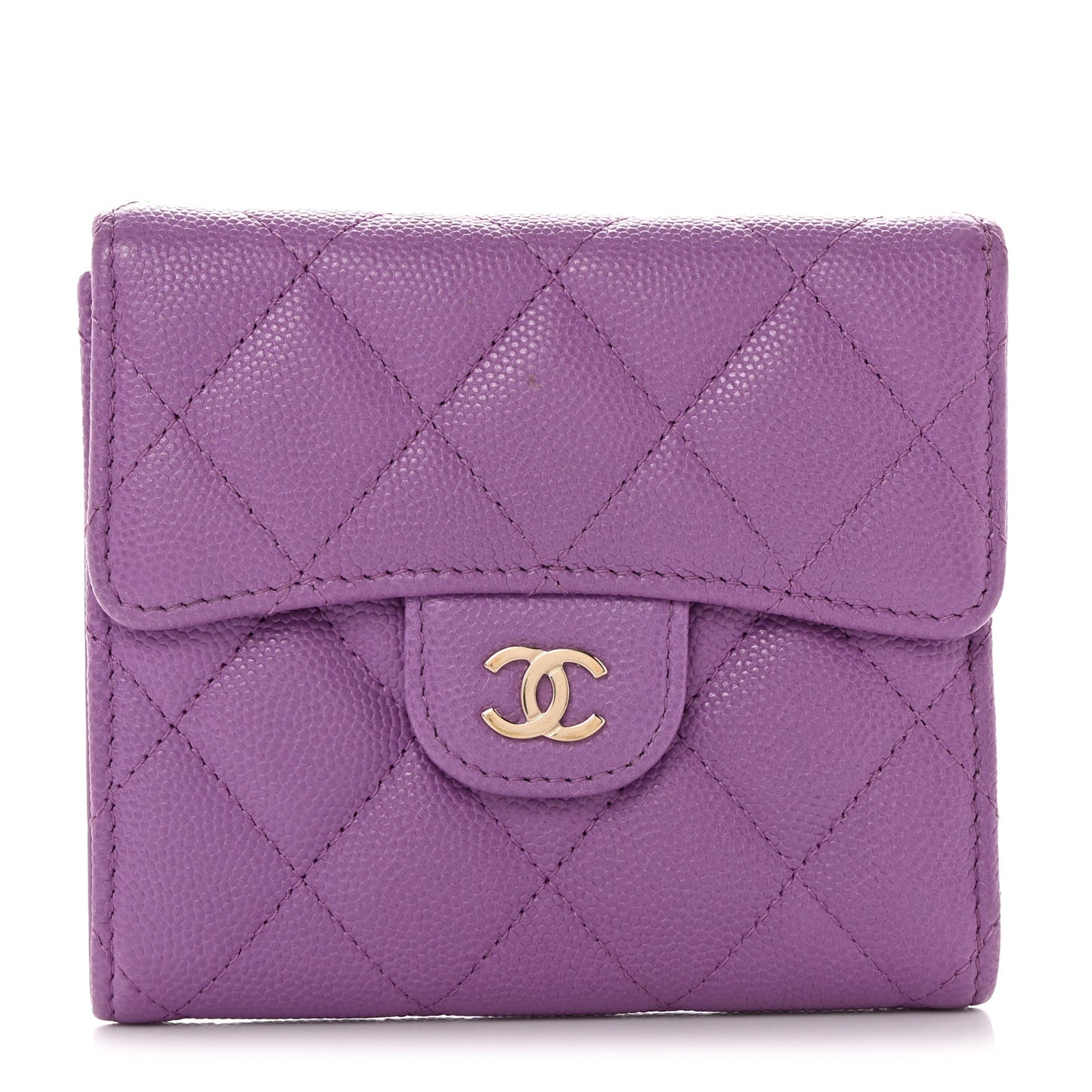 Caviar Quilted Compact Flap Wallet Purple