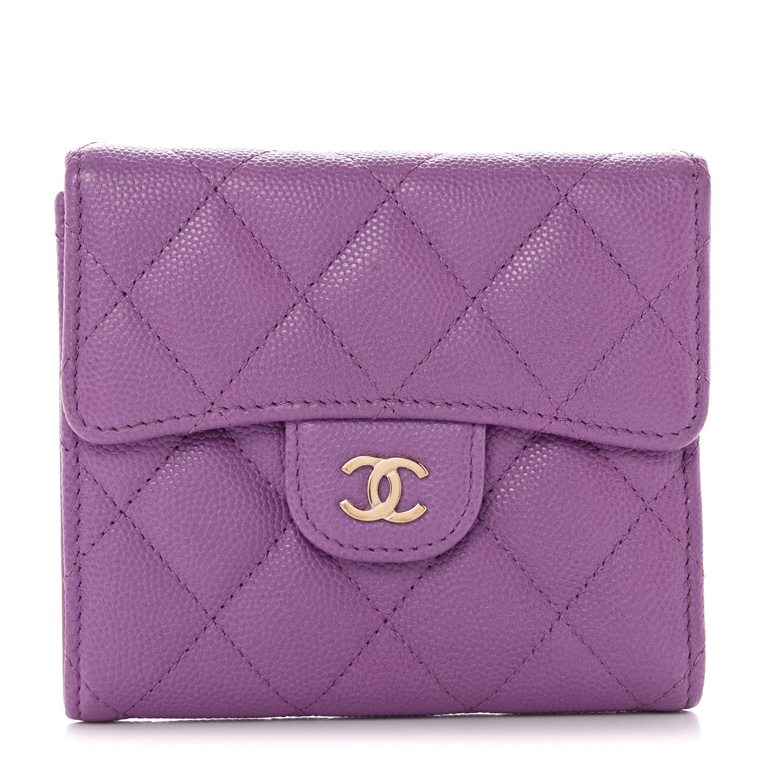 Chanel Caviar Quilted Compact Flap Wallet Purple 1 of 10