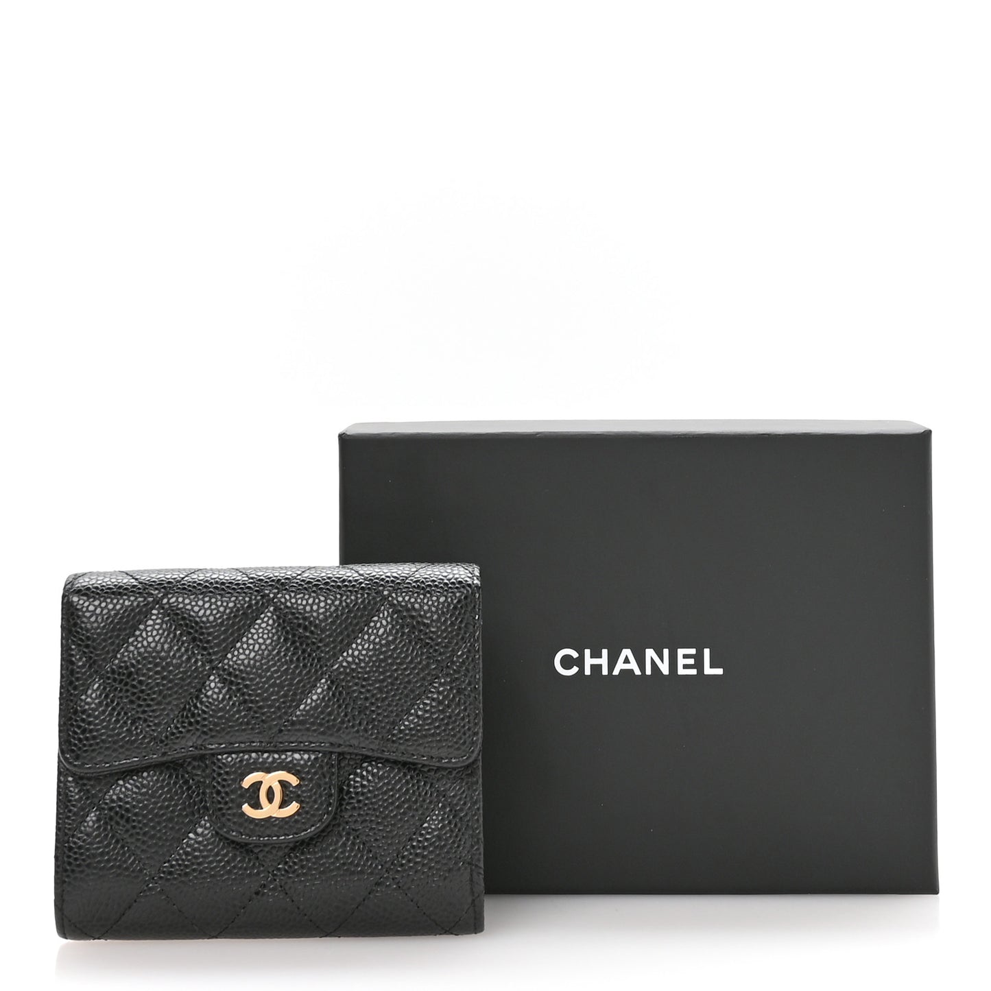 Caviar Quilted Compact Flap Wallet Black