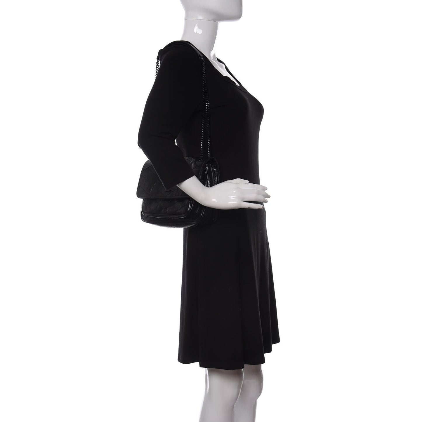Crinkled Calfskin Matelasse Monogram Baby Niki Chain Satchel Black