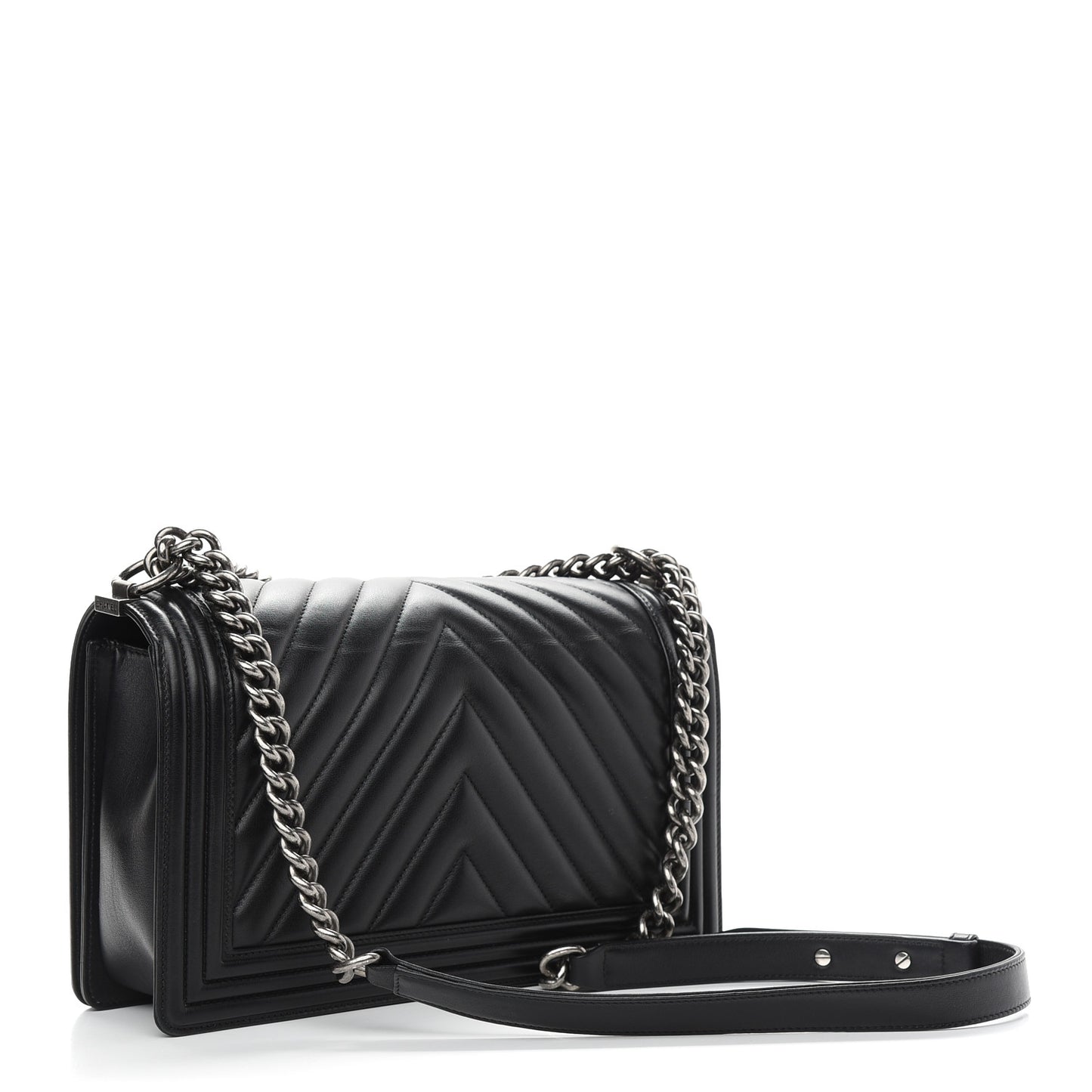 Lambskin Chevron Quilted New Medium Boy Flap Black