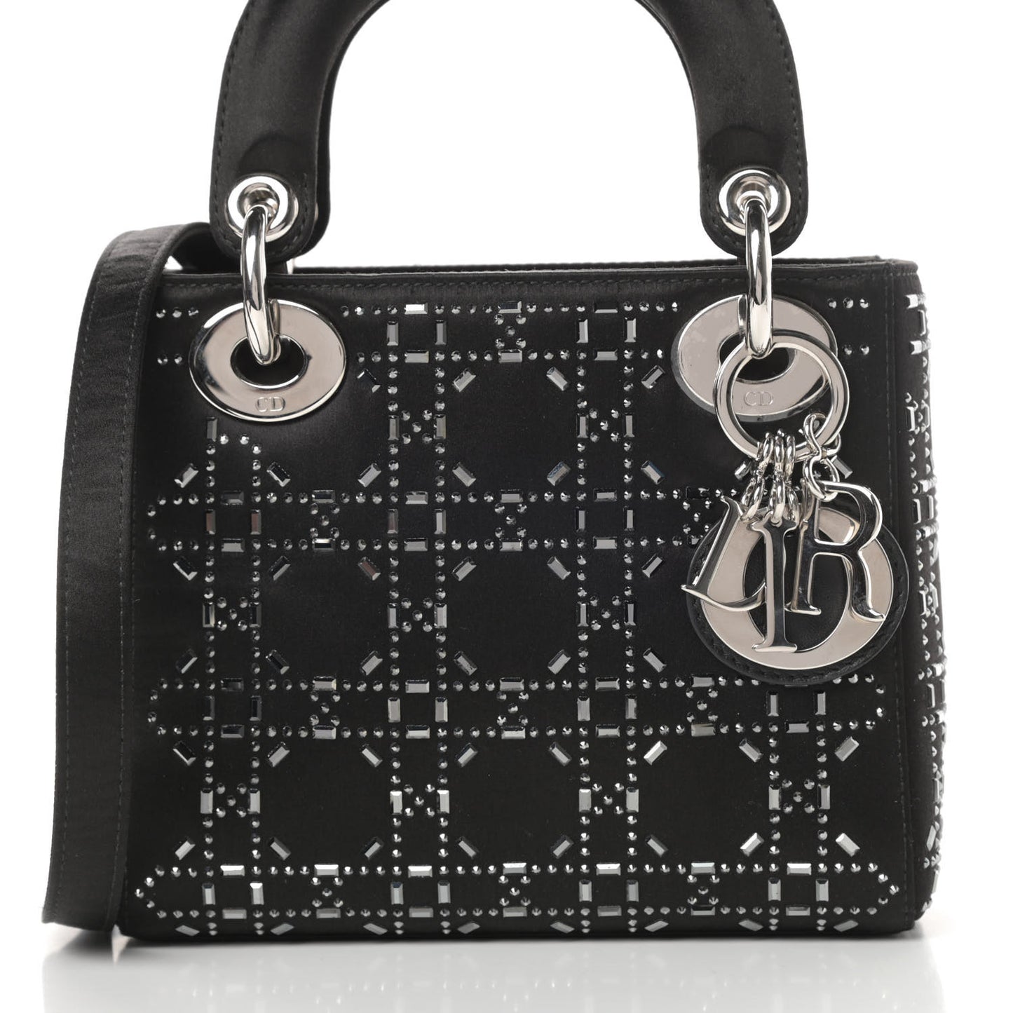 Satin Crystal Cannage Mini Lady Dior Black