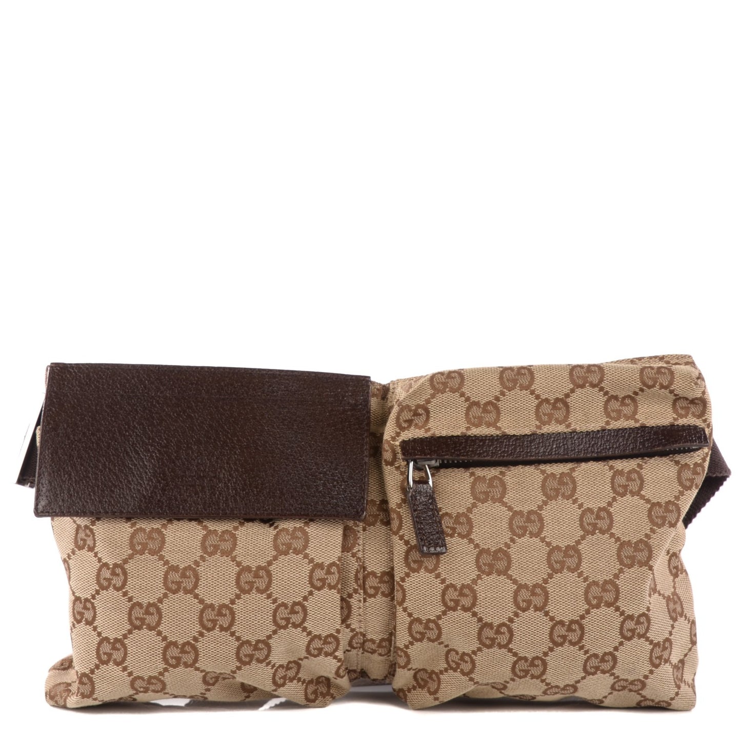 GG Monogram Double Pocket Belt Bag Dark Brown