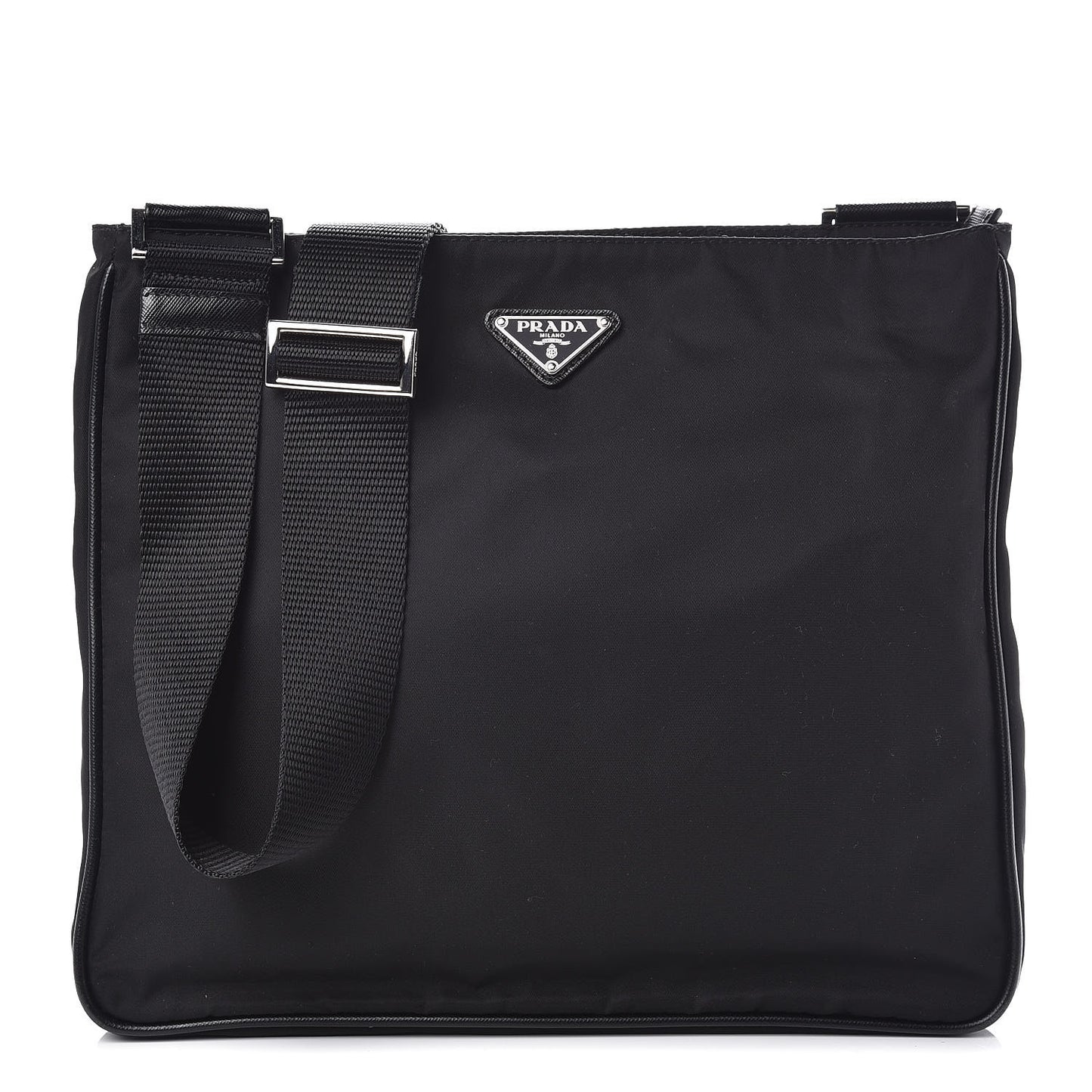 Nylon Flat Messenger Bag Black