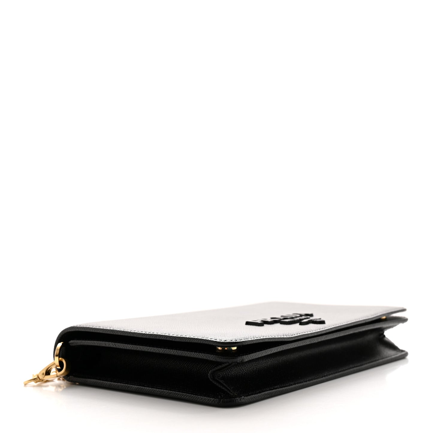 Saffiano Lux Monochrome Chain Wallet Black