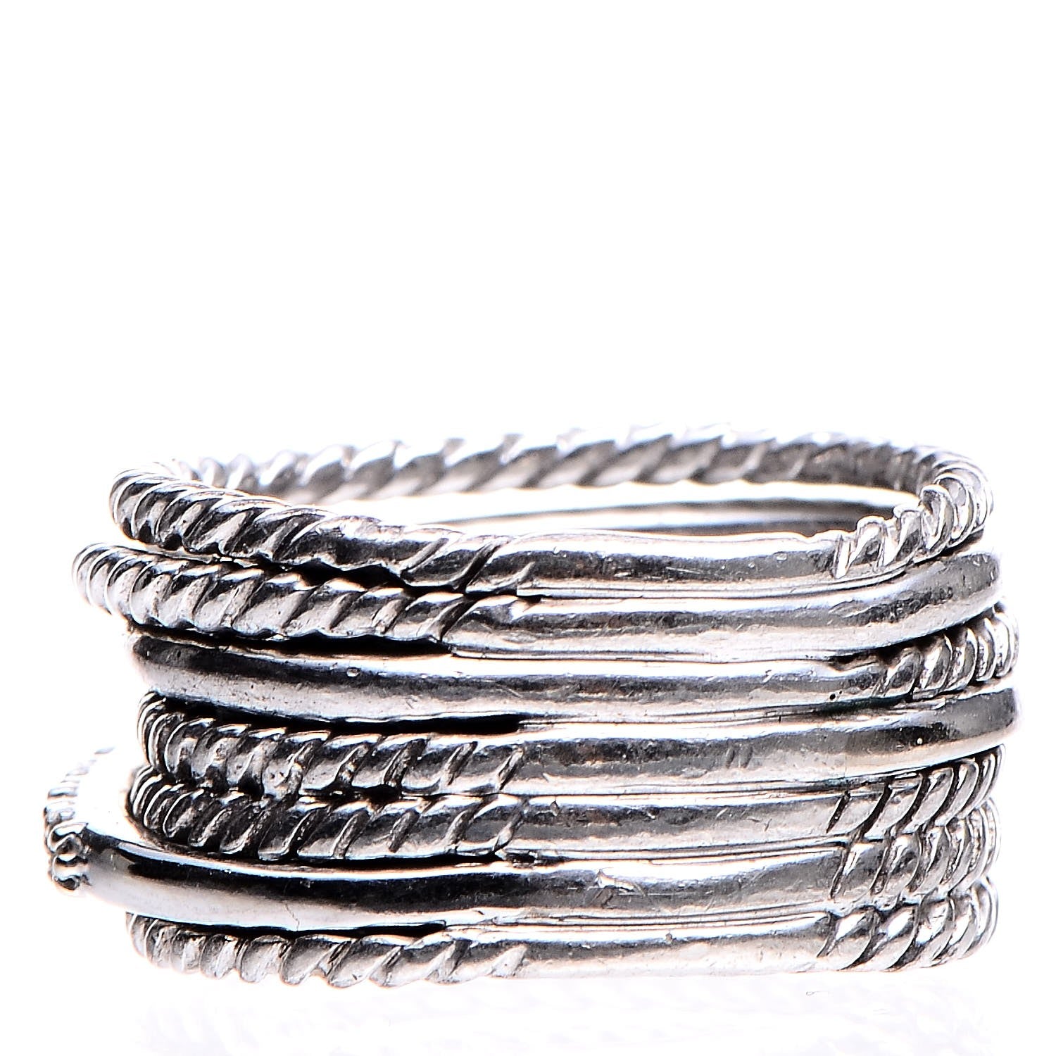 David Yurman Sterling Silver 14K White Gold Diamond 11mm Wide Crossover Cable Ring 52 6 4 of 4